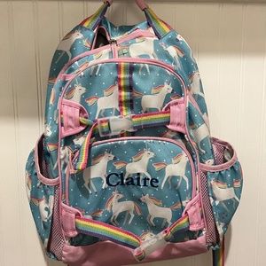 Pottery Barn Kids Mackenzie Aqua Unicorn Parade Backpack - size Large, Claire